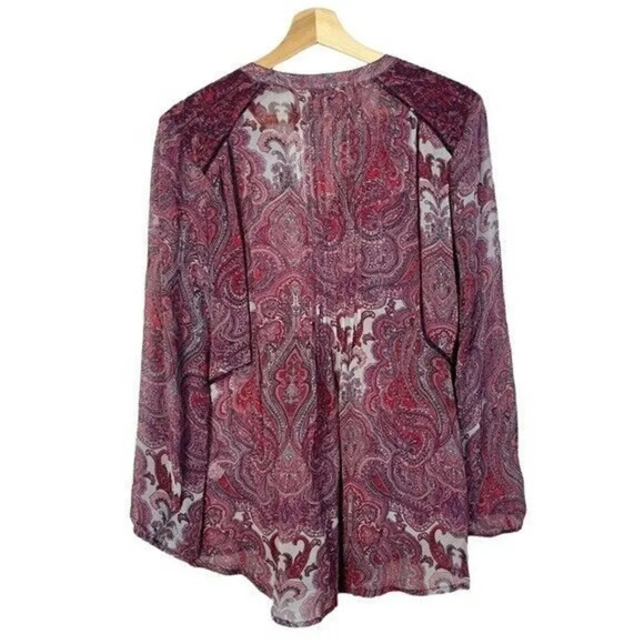 Lucky Brand Purple Paisley Sheer Long Sleeve Blouse M - Picture 3 of 5
